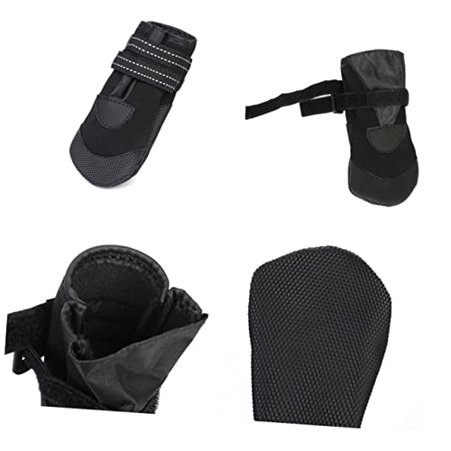 HEMOTON 4Pcs Winter Dog Boots Non Slip Reflective Pet Shoes for Small Dogs Warm Cloth Dog Footwear for Safe Outdoor Use Rain Black