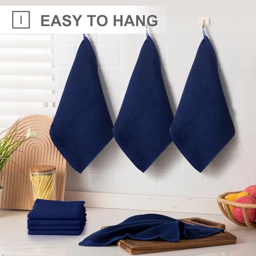 Image of 100% Cotton Kitchen Dish Cloths, 8-Pack Waffle Weave Ultra Soft Absorbent Dish Towels Washcloths Quick Drying Dish Rags, 12x12 Inches, Navy Blue