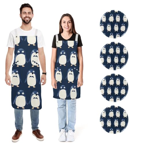 Tabliers de cuisine pingouin bleu imperméables anti taches pour adultes