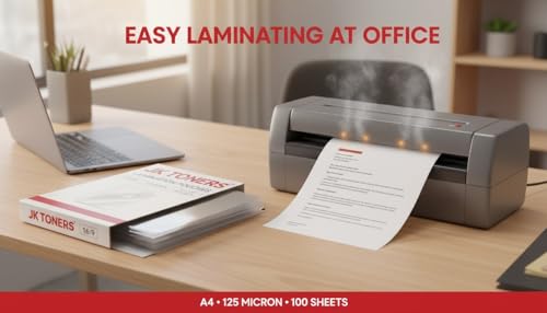 Image of JK Toners 225mm * 310mm (125 Micron) 100 Sheets Laminating Pouches, Clear Glossy Finish, Waterproof | Perfect for Document & Certificate Protection (1800 gram)