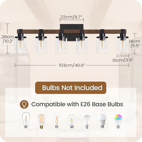 GOEBLESON 6-Light Bathroom Light Fixture, Vanity Lights for Bathroom with Glass Shade, Rustic Bathroom Light Fixtures, E26 Base F12BD05 by GOEBLESON - Used condition - Image 2