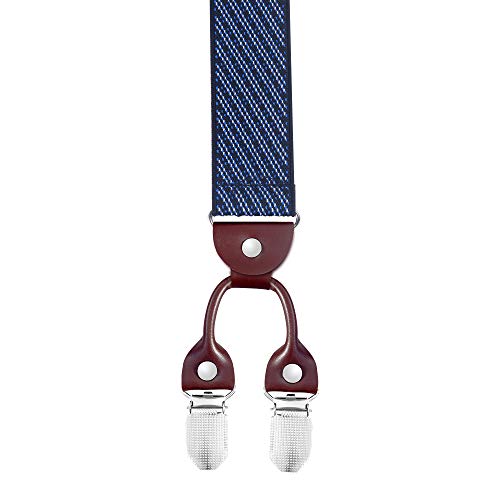Kenles Men's Suspenders With 6 Strong Clip Y Shape Wide Leather Tuxedo Suit Braces Striped #TOP3