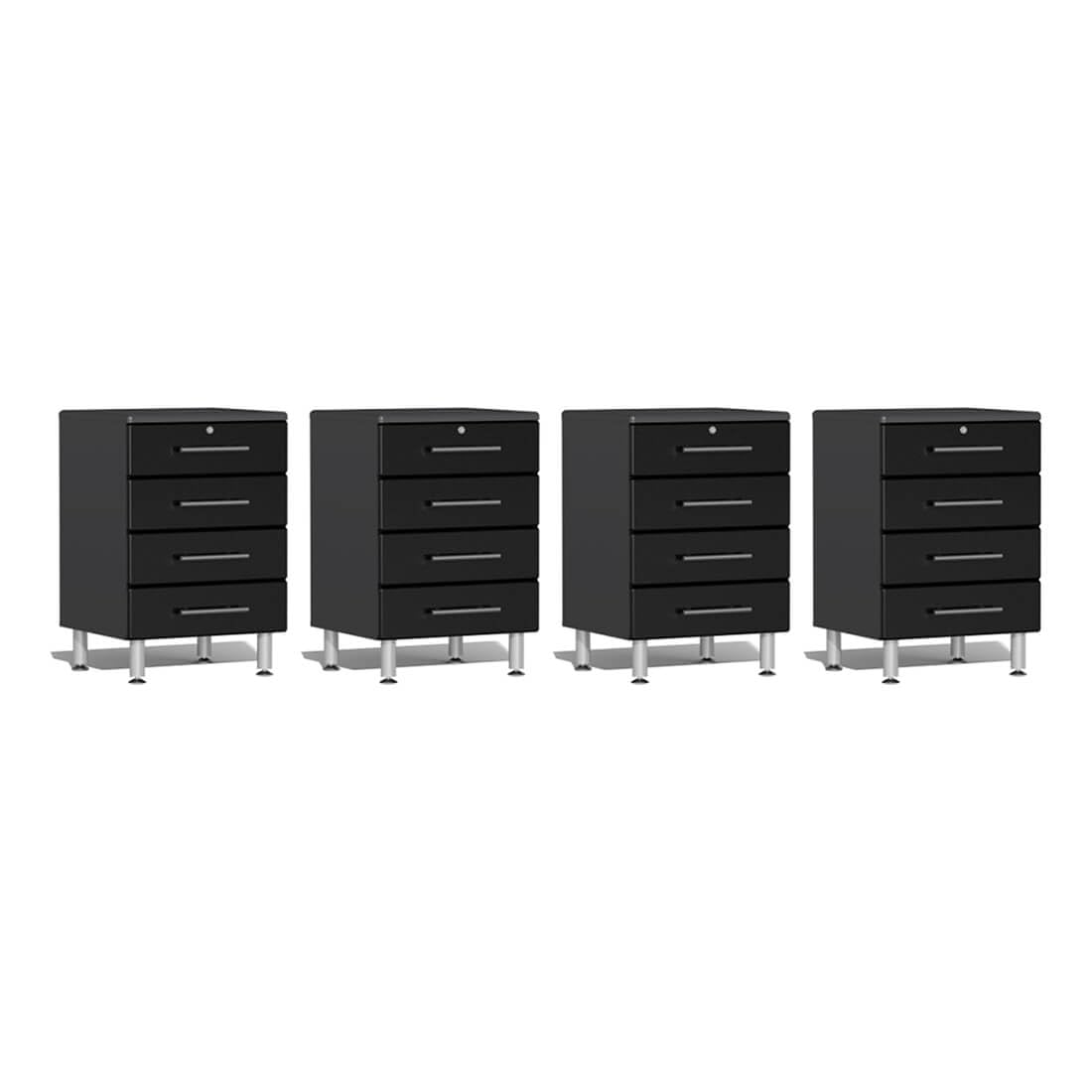 Ulti-Mate UG28040B 4-Piece 4-Drawer Garage Cabinet Kit in Midnight Black Metallic, Black, Grey
