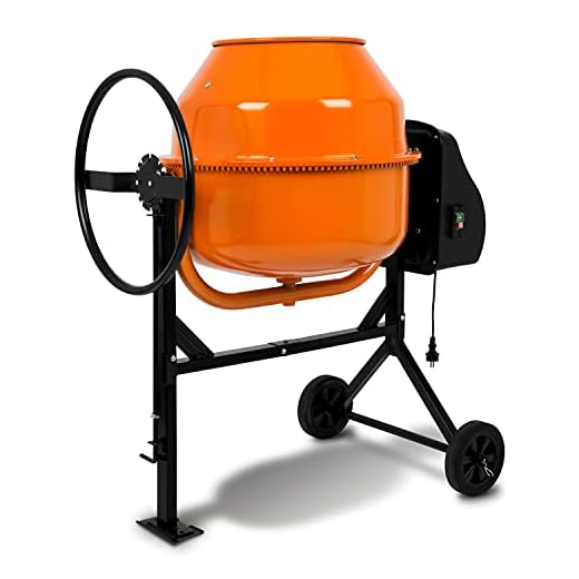 EBERTH 160L Hormigonera eléctrica móvil (motor mezclador de 650W, cilindro y caja de engranajes de hierro fundido, hormigonera, 230V, bastidor de acero, manivela con bloqueo, 2 ruedas de goma)