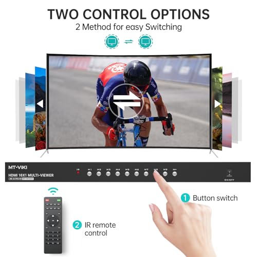 MT-VIKI 4K HDMI Multi-Viewer 16x1 w/IR Remote, 4K@30Hz Seamless HDMI Switcher 16 in 1 Out for PS4/PS5/Security Camera - Thumbnail 3