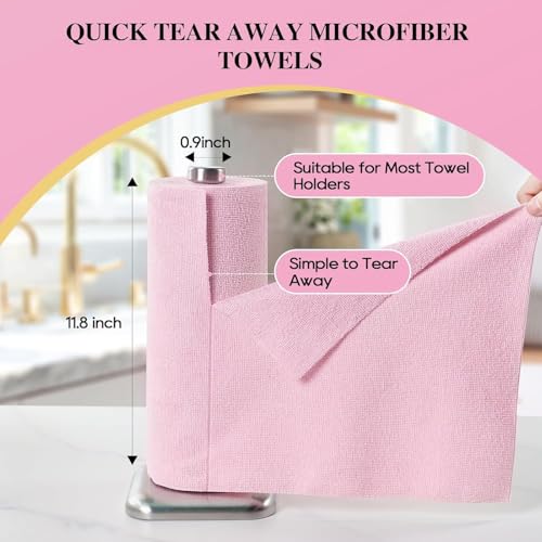 Image of Microfiber Cleaning Cloth Roll, Reusable Kitchen Towel Roll, Micro Fiber Cleaning Cloth for Kitchen, Car, Home & Daily Surface Cleaning, Easy-to-Use Roll Format, Pink (A025 20PACK)