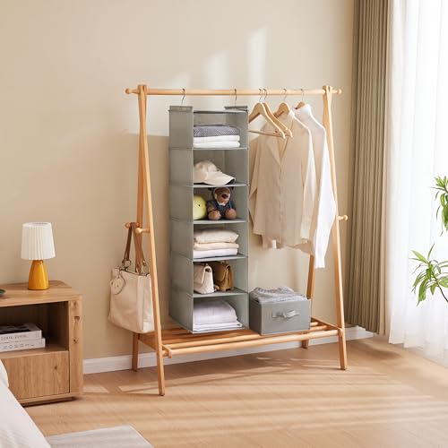 Image of MAX Houser 6 Tier Shelf Hanging Closet Organizer, Closet Hanging Shelf with 2 Sturdy Hooks for Storage,2 Pack, Foldable (Light Grey)
