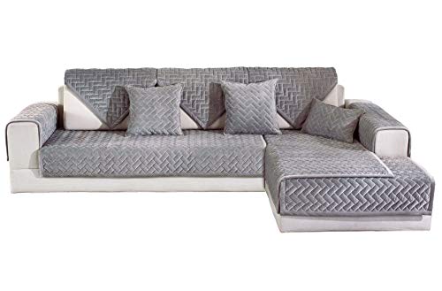 Royhom Sectional Couch Covers, Sectional Sofa Cover, Sofa Seat Covers, Velvet Sofa Slipcover, Quilted Furniture Protector for Kids Dogs Cats Pet Love Seat Leather L Shaped, Gray 2pcs 28 x 28 Inches