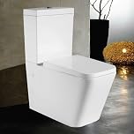 Rimless Close Coupled Toilet Modern Square Bathroom Toilets Back to Wall White Ceramic WC Pan & Dual Flush Cistern Soft Close Seat Comfort Height Flush to Wall Toilet