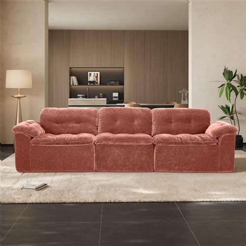 Image of Oversized Modular Sectional Sofa, Large Modern Cloud Sectional Couch with Seat Cushion, Boneless 3 Seater Couch for Living Room, Apartments, No Assembly Required, Orange