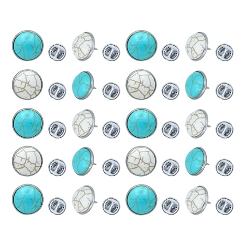 Image of 20 Pack Cute Funny Vintage Round Turquoise Brooches Pin Set Fashion Retro Geometry Themed Lapel Brooches Jewelry Suit Brooch for Men Women Blue White