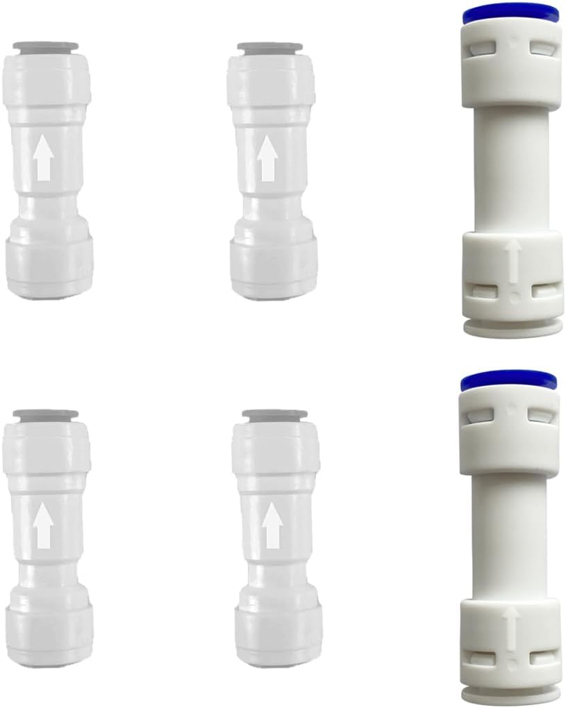 1/4" & 3/8" One Way Check Valve for Water Line 1/4" & 3/8" Reverse Osmosis Water Filter Push to Connect RO Fittings, Plastic Quick Connect Check Valve (4 pcs+2 pcs)