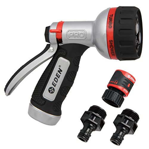 Eden 94830 Pro Metal 6-Pattern RearTrigger Garden W/Quick Connect Starter Set, HIGH Pressure Spray Nozzle for Hose