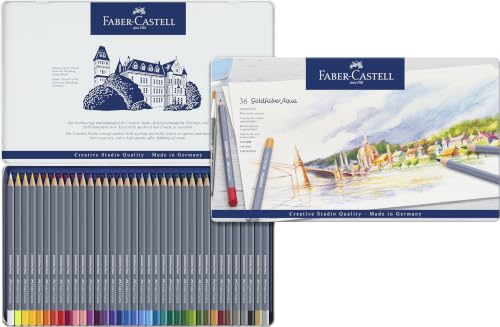 FABER-CASTELL - Aquarellstifte Set 36-teilig Goldfaber Aqua | Bruchsichere und vollständig wasservermalbare Aquarellbuntstifte im Metalletui