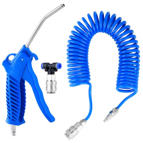 Fippy Lkw Luftpistole mit 5 Meter Schlauch, LKW Ausblaspistole Druckluftpistole mit T Stück Schnellkupplung, für die Cockpitreinigung, Blau