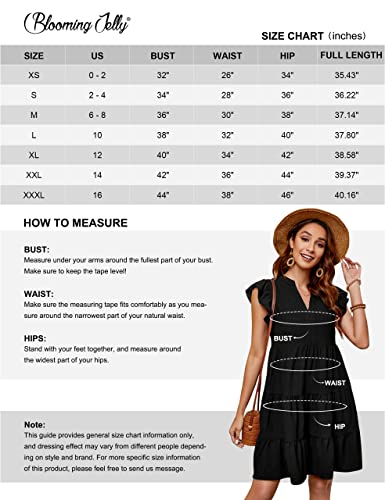 Blooming Jelly Womens Babydoll Dress Ruffle Beach Dress Summer V Neck Dress Flowy Mini Dress Sun Dress With Pockets (Large, Black) #TOP6