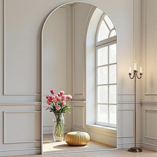 Image of Prywot Arched Full Length Mirror, 76 inchx34 inch Free Standing Floor Mirror, White