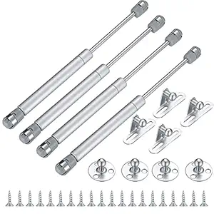 4 Pcs Gas Lift Strut Kit, Gas Spring Strut Lift Stay Support, 100N/10KG Kitchen Cupboard Wardrobe Cabinet Door Soft Close Gas Spring Strut Damper Hinge Flap Fittings Door Stay