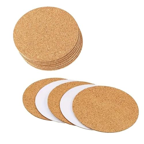 NaYiissi 20Pcs Self Adhesive Cork Coasters, 4"x 4" Round Cork Backing Sheets for Coasters and DIY Crafts Cork Tiles, Cork Mat Cork Board