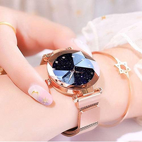 Image of Acnos Premium Black Round Diamond Dial with Generation Rosegold Magnet Belt Analogue Watch for Women Pack of - 1 (DM-ROSEGOLD09)