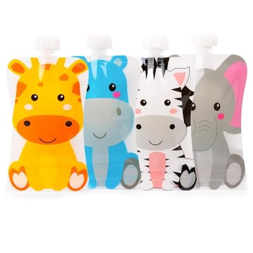 HOMYBABY® Bolsas Reutilizables Comida Bebe [4 Unidades] - Bolsas de Fruta Reutilizables para alimentacion complementaria Bebe - Recipiente Bebe Comida de Divertidos Animales