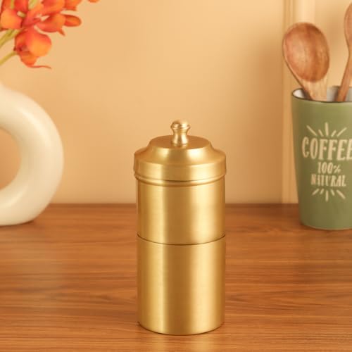 Image of THE HEALING STORE Handcrafted Pure Brass Coffee Filter with Sting Lid - Traditional South Indian Drip Brewer for Authentic Filter Kaapi, Durable & Elegant (matt Polish)