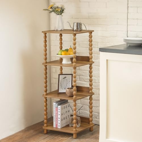 Fultyle Bookshelf, 4-Tier Bookcase with Open Shelves, Vintage Book Shelf for Small Spaces, Bedroom, Living Room and Office with Solid Wood Legs (Caramel Tan)