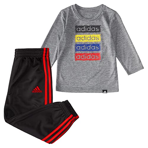 Image of adidas boys 2-piece Long Sleeve Poly Melange Tee and Joggers Set