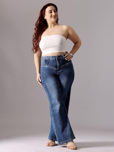 Image of Miss Chase A+ Women's Wide-Leg High-Rise Regular-Length Stretchable Cargo Denim Jeans