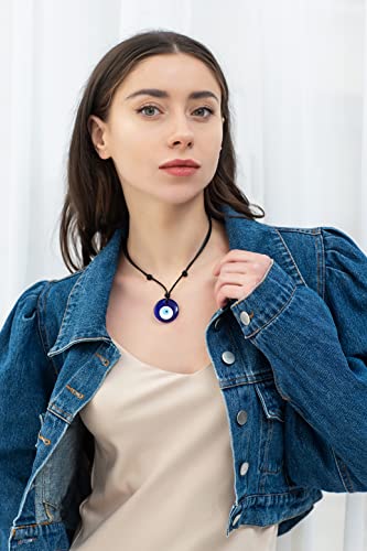 Sofybja Evil Eye Necklace Blue Turkish Glass Pendant Necklace Leather Cord Rope Choker For Women Lucky Charms Protection Jewelry… #TOP4