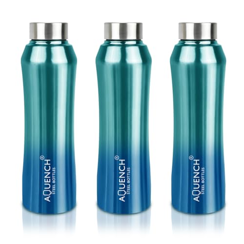 Image of Stainless Steel Water Bottle 1 Litre Bottles for Kids Girls Boys School Adults Office Gym(Turquoise Colour, Steel Cap, Set of 3, 1000 Ml)