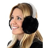 Funky Junque Sherpa Ear Muffs for Women Warm Fuzzy Faux Fur Adjustable Ear Warmer Headband Full Ear Coverage - Rhinestone - Black