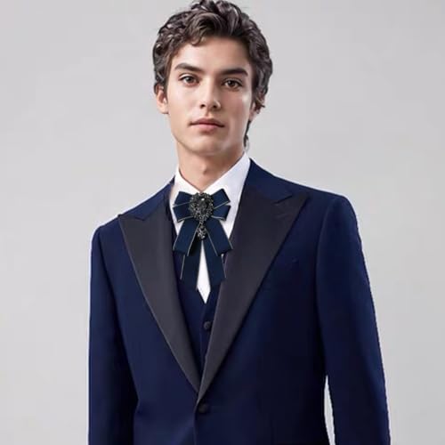 Image of Rhinestone Retro British Style Pre-tied Adjustable Fabric Ribbon Bow Tie for Women Men Uniform Necktie Bownot
