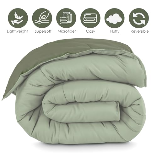 Image of Story@Home Winter Reversible Comforter - Hotel Like Feel with Down Alternative & Dense Microfiber Fill, Double Size 90x100 inches (220 GSM, Olive Green & Sage Green)