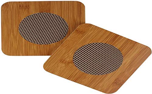 Dharam Creation Square Shape Heating Insulation Resistant Natural Bamboo Wooden Coaster Heat Table Ware Pad Place mat for Hot Coffee,Bowl Tea Cup, Home, Kitchen Dining Pan Pot Holder (Pack of 2)