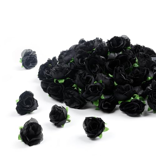 SITUMEIZI 100Pcs 1.3 Inches Mini Black Artificial Rose Heads for DIY