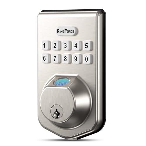 KingForce Fingerprint Door Lock, Keyless Entry Door Lock with Keypad, Electronic Keypad Deadbolt with Keys, Auto Lock, IP54 Waterproof, Easy Installation, Smart Locks for Front Door