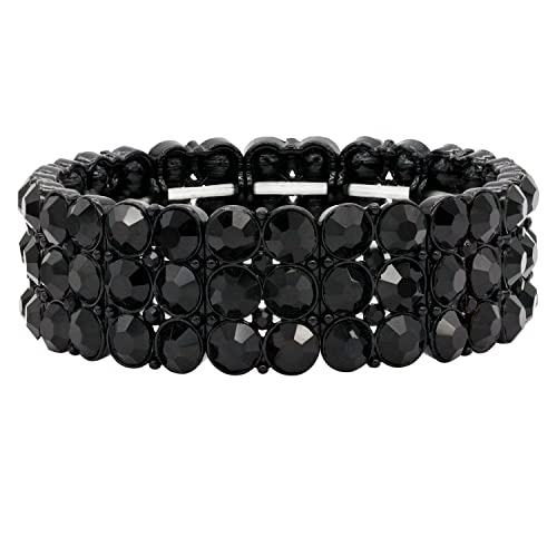 Lavencious Round Shape Rhinestone 3 Lines Stretch Bracelet Evening Party Jewelry 7”3