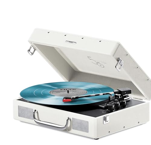 Platine vinyle portable BT turquoise avec haut-parleurs stéréo intégrés
