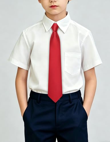 Image of Hi-Tie Pretied Boys Ties Solid Color Kids Adjustable Necktie Lapel Pin Clip Set Age 8-12 Wedding School Graduation