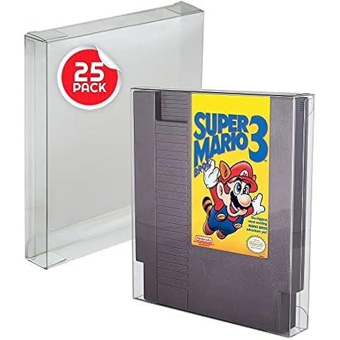 EVORETRO 25 pcs Premium Quality Transparent Plastic Protector Storage Cases Compatible For NES CARTRIDGE - Extra Sturdy Clear Case W/ Removable Film - 0/4mm Thick - Anti- Dust/Scratch/Moisture Cover