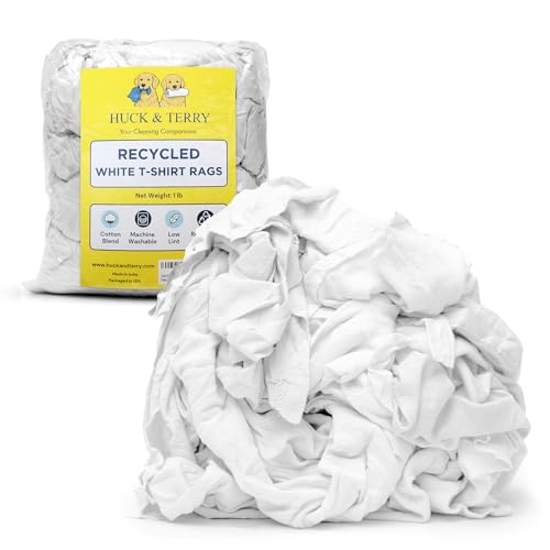 Huck & Terry White T-Shirt Bag of Rags 100% Recycled Material Cotton Blend Bar Mop Reclaimed Eco-Friendly Cloth Cleaning & Painting Rags Lint Free Highly Absorbent (Bag 1 Pound)