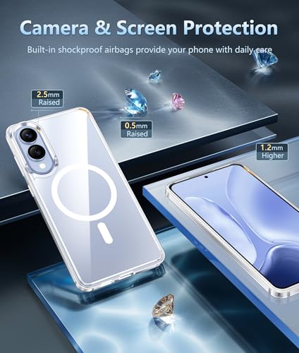 Image of FNTCASE for Samsung Galaxy S25-Edge Case: Clear Magnetic Military Grade Drop Protection Anti Yellowing Cell Phone Cover - Rugged Shockproof Protective Bumper Transparent Phonecase
