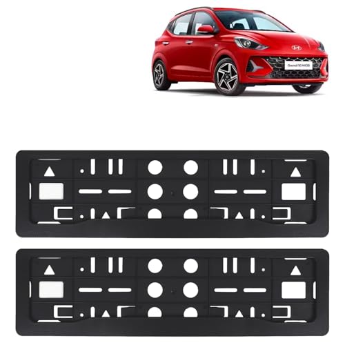 Image of KINGSWAY Grand I10 Nios Car Number Plate Frames for All 2023 Onwards Models of Hyundai Car Registration Plate Holders, Black Licence Plate Covers (Front and Rear), Universal Size 51.5 x 14.5 cm
