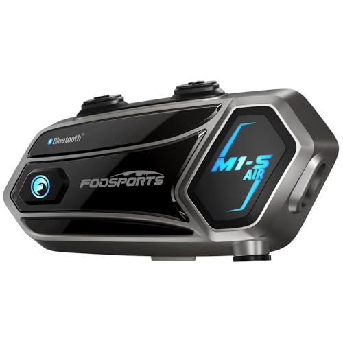 Fodsports M1-S Air Intercom Moto pour 4 Casques,Kit Main Libre Moto avec Appairage Rapide/Partage de Musique,1000M Système de Communication pour Casque Motocyclette(1 Unité)