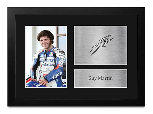 Réplica de autógrafo de Guy Martin enmarcado A4 con acabado premium para coleccionistas MotoGP