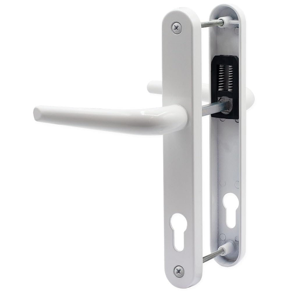 SHIELD HARDWARE uPVC Door Handle 92mm PZ Sprung Pair for PVC and Composite Doors White 210mm Fixing Centres