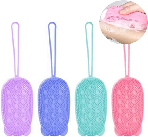 Image of Exfoliating Silicone Body Sponge, Double-Sided Bath or Shower Body Brush, Silicon Loofah with Built-in Sponge Soft Silicone Body Cleansing Brush (Random Color, Pack of 4)
