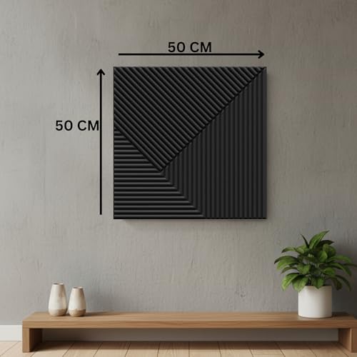 Image of Kayra Decor Wall Panels for Bedroom - PVC Fluted Design Black Color 19.7 inch x 19.7 inch (Pack of 40) - Covers 107.80 Sq. Ft.