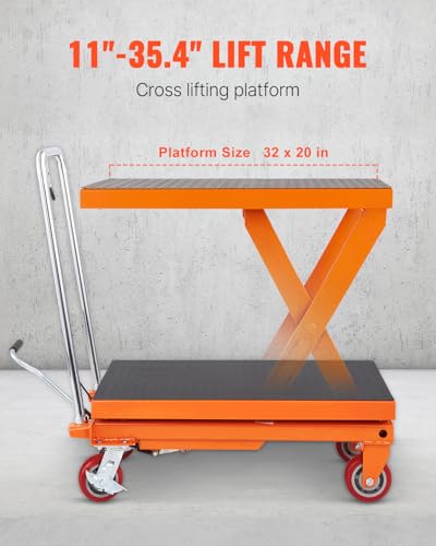 Image of VEVOR 1100 LBS Hydraulic Lift Table Cart with 11 inch-35.4 inch Lift Range, Hydraulic Scissor Cart with Non-Slip Pad & 4 Wheels, Manual Single Scissor Lift for Material Handling and Transportation